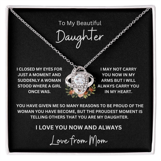 To My Beautiful Daughter / Love From Mom (Love Knot Necklace)